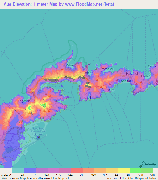 Aua,American Samoa Elevation Map
