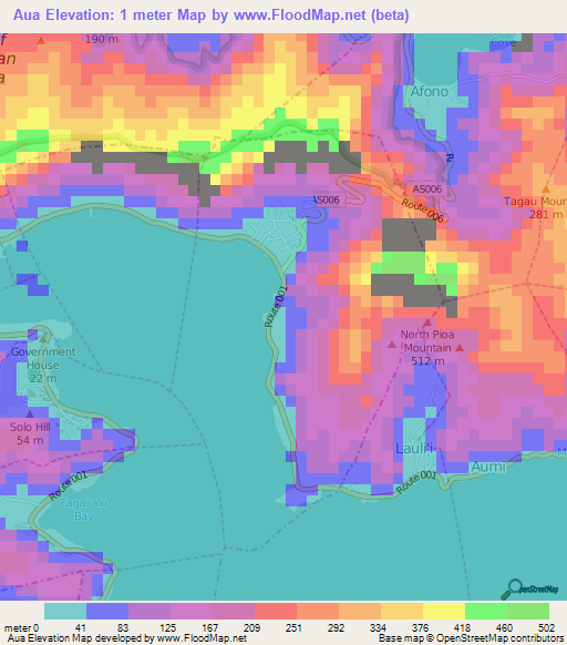 Aua,American Samoa Elevation Map
