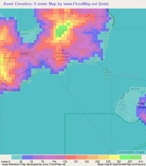Auasi,American Samoa Elevation Map