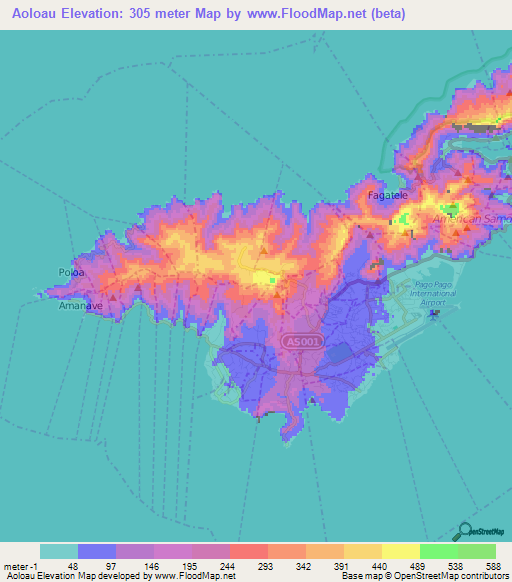 Aoloau,American Samoa Elevation Map