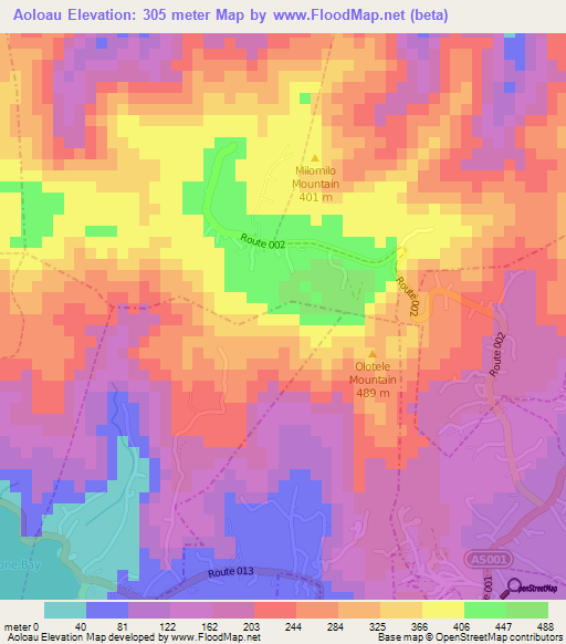 Aoloau,American Samoa Elevation Map