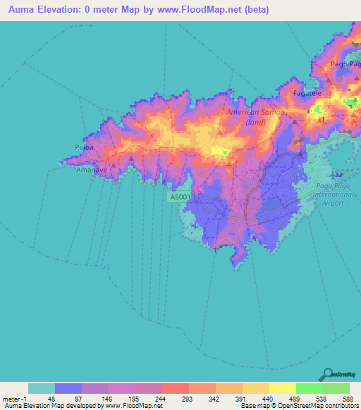 Auma,American Samoa Elevation Map