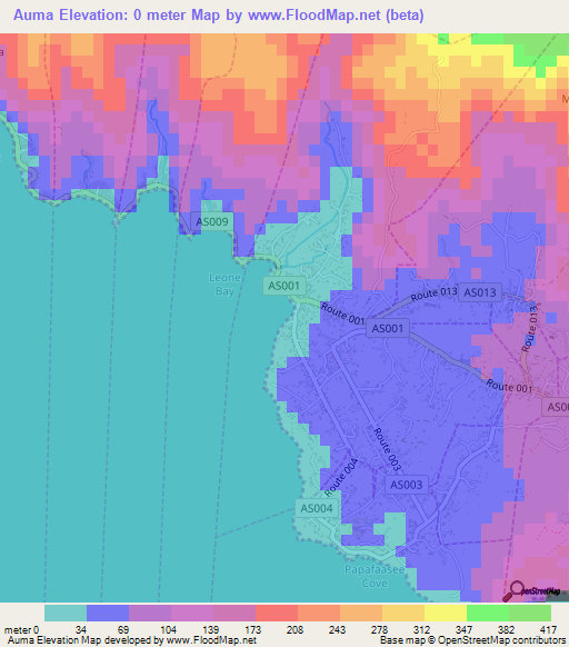 Auma,American Samoa Elevation Map