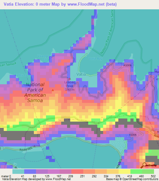 Vatia,American Samoa Elevation Map
