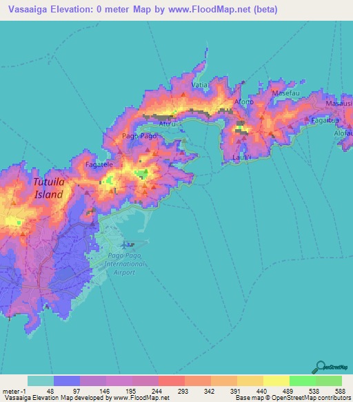 Vasaaiga,American Samoa Elevation Map