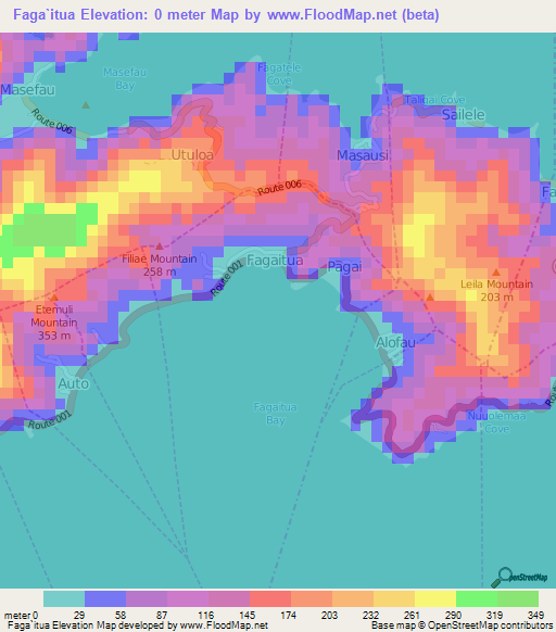Faga`itua,American Samoa Elevation Map