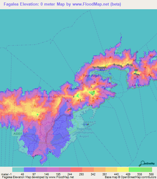 Fagalea,American Samoa Elevation Map