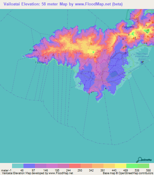 Vailoatai,American Samoa Elevation Map