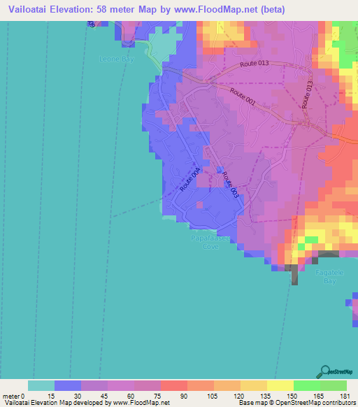 Vailoatai,American Samoa Elevation Map