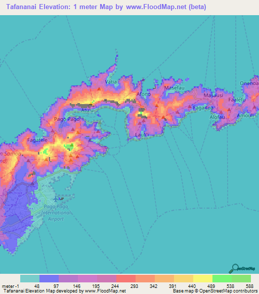 Tafananai,American Samoa Elevation Map