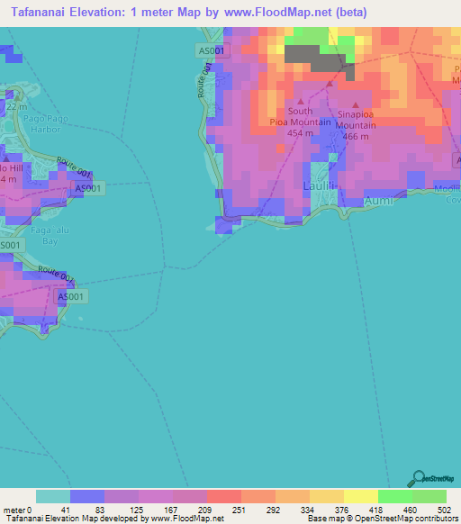 Tafananai,American Samoa Elevation Map
