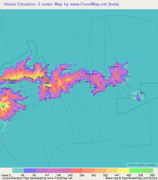 Utusia,American Samoa Elevation Map