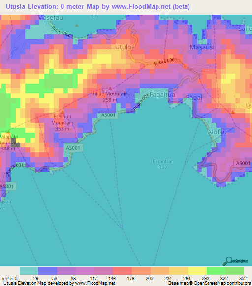 Utusia,American Samoa Elevation Map