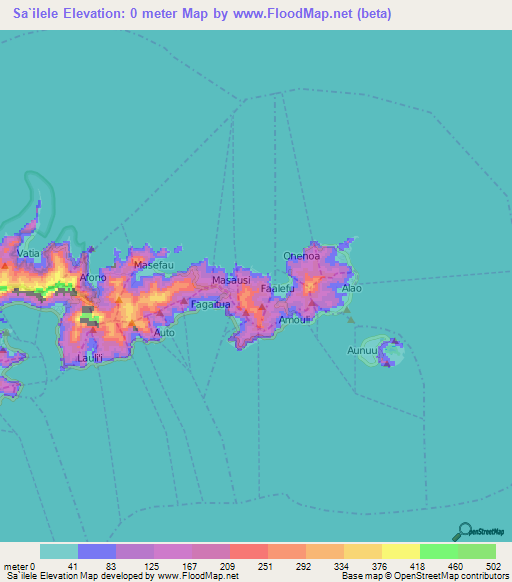 Sa`ilele,American Samoa Elevation Map