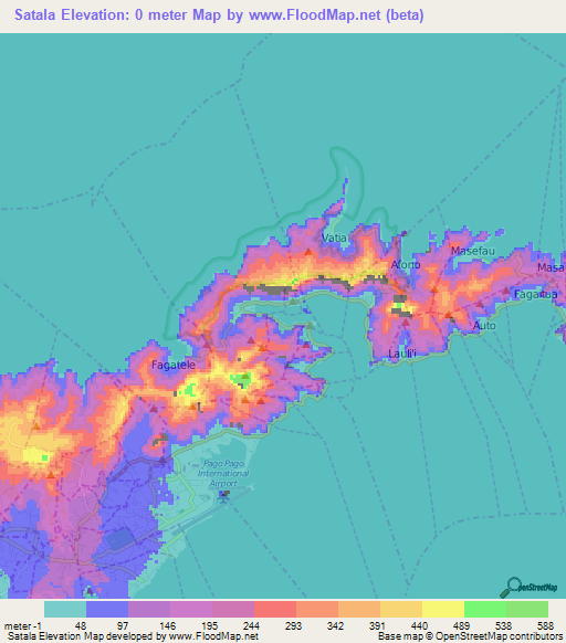 Satala,American Samoa Elevation Map