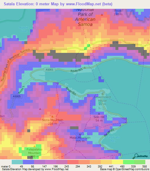 Satala,American Samoa Elevation Map
