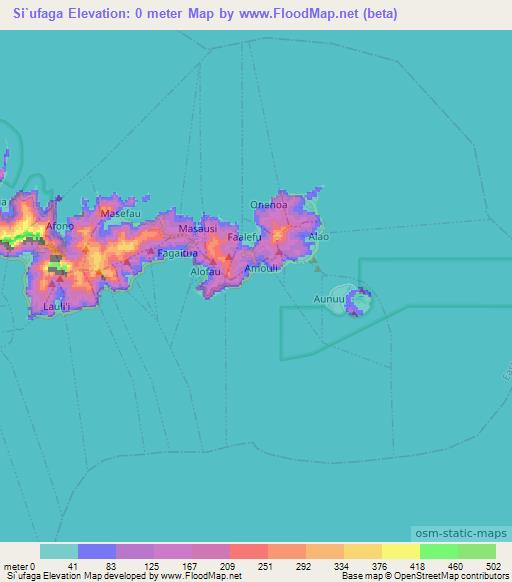 Si`ufaga,American Samoa Elevation Map