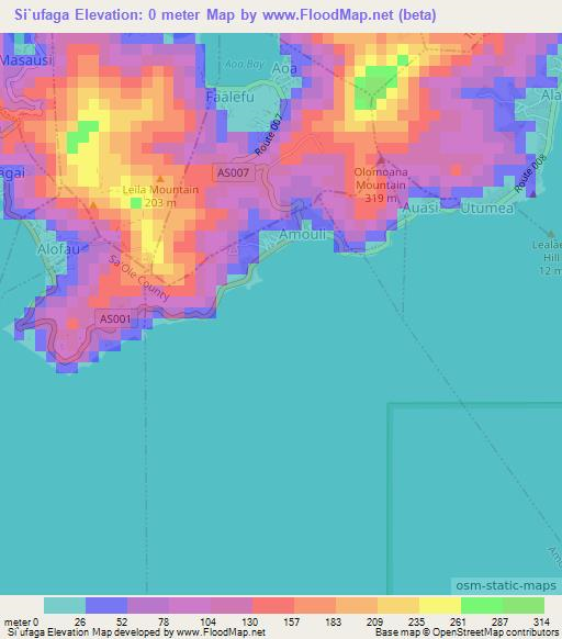 Si`ufaga,American Samoa Elevation Map