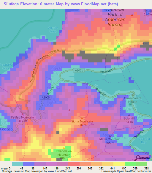 Si`ufaga,American Samoa Elevation Map