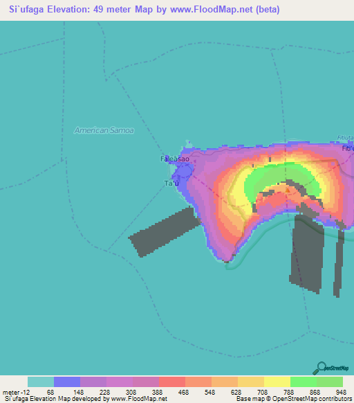 Si`ufaga,American Samoa Elevation Map