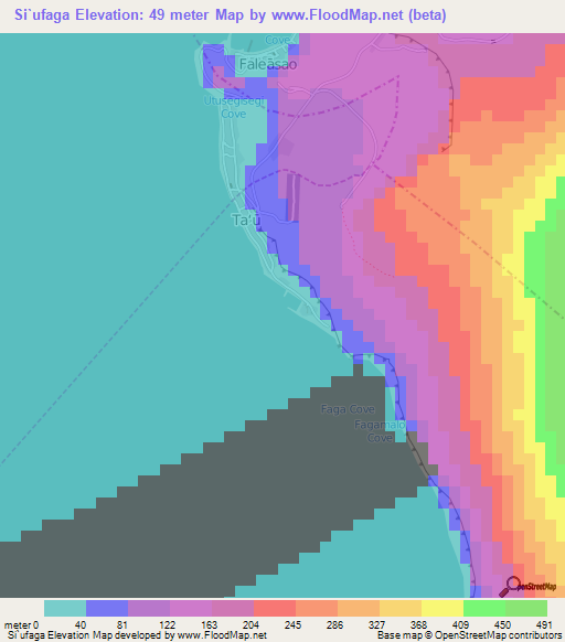 Si`ufaga,American Samoa Elevation Map