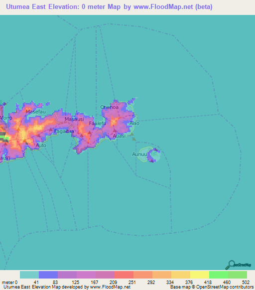 Utumea East,American Samoa Elevation Map