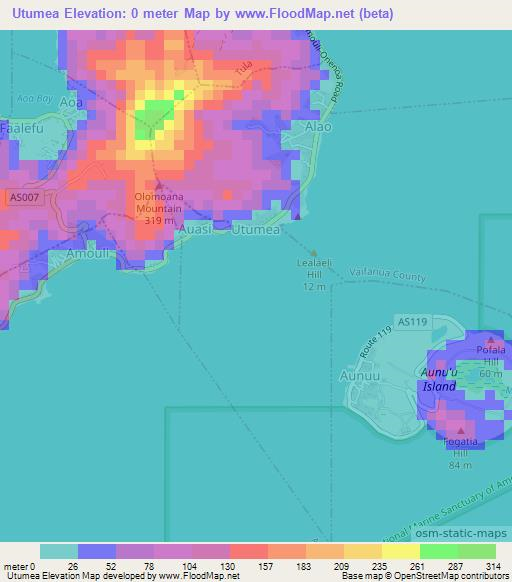 Utumea,American Samoa Elevation Map
