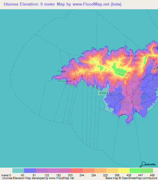 Utumea,American Samoa Elevation Map