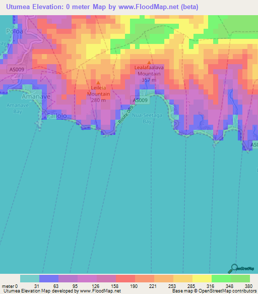 Utumea,American Samoa Elevation Map