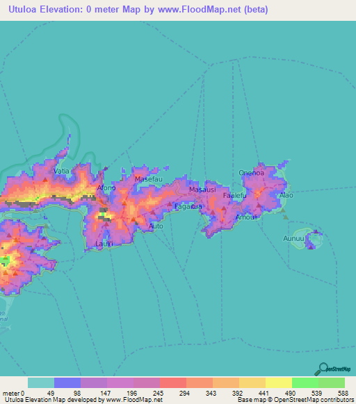 Utuloa,American Samoa Elevation Map