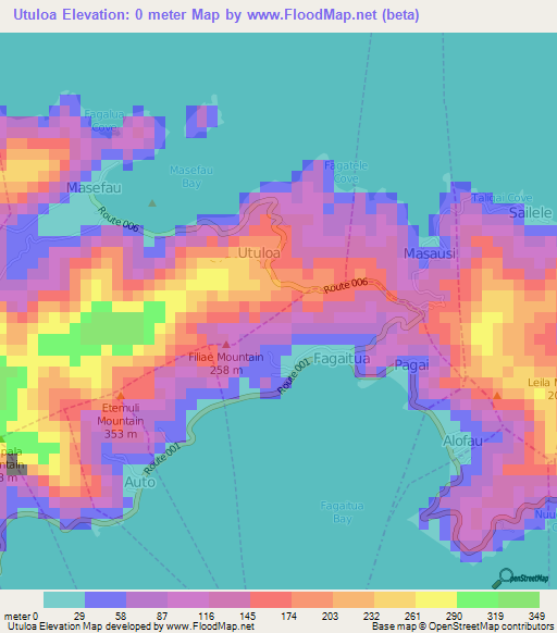 Utuloa,American Samoa Elevation Map