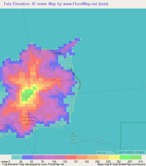 Tula,American Samoa Elevation Map