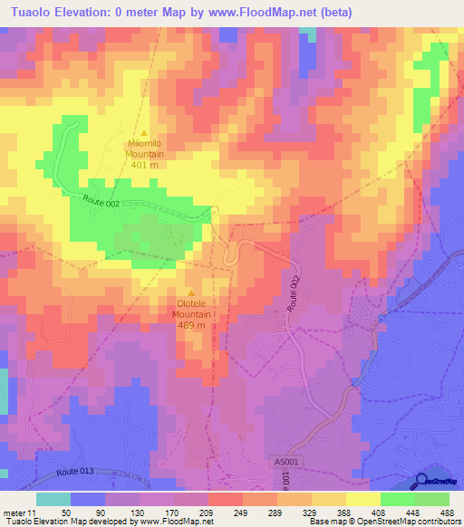 Tuaolo,American Samoa Elevation Map