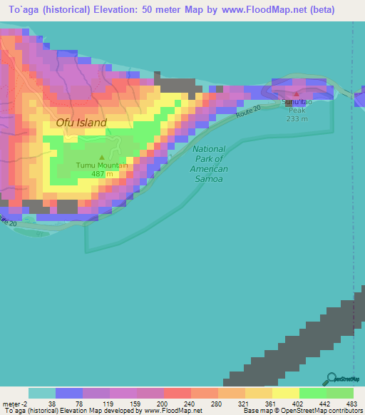 To`aga (historical),American Samoa Elevation Map