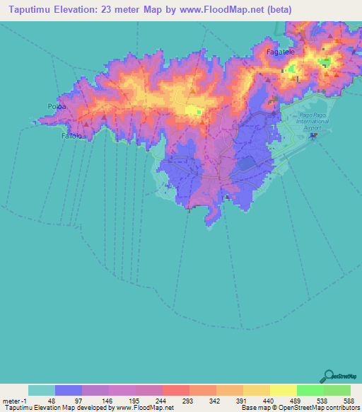 Taputimu,American Samoa Elevation Map