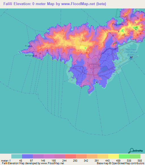 Falili,American Samoa Elevation Map