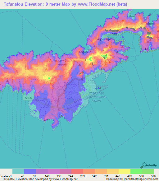 Tafunafou,American Samoa Elevation Map
