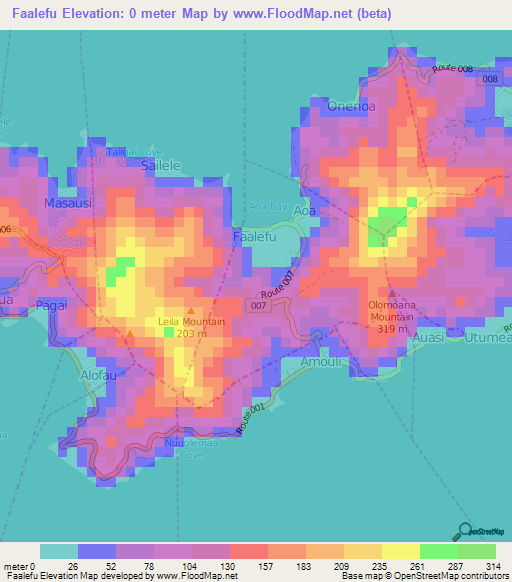 Faalefu,American Samoa Elevation Map
