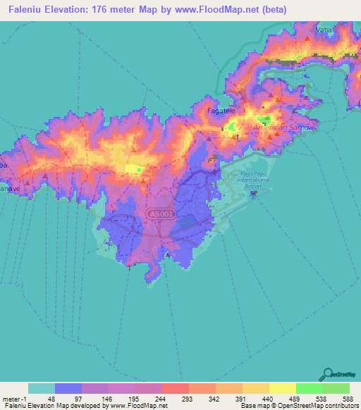 Faleniu,American Samoa Elevation Map