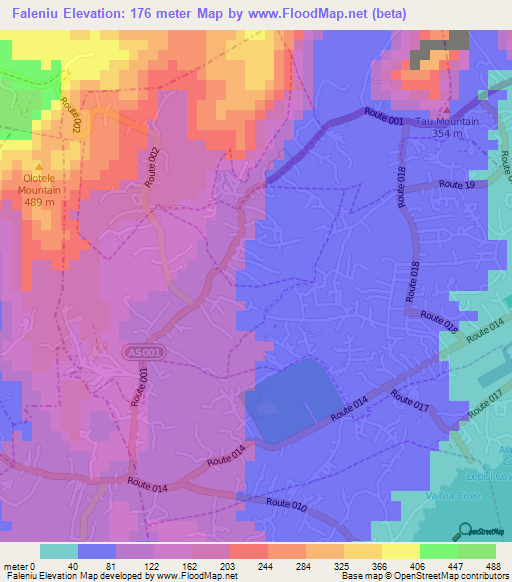 Faleniu,American Samoa Elevation Map