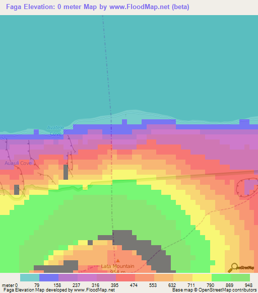 Faga,American Samoa Elevation Map