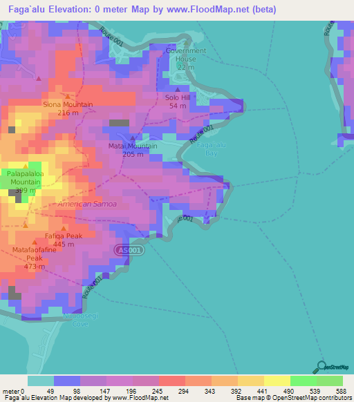Faga`alu,American Samoa Elevation Map