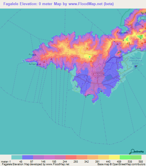 Fagalele,American Samoa Elevation Map