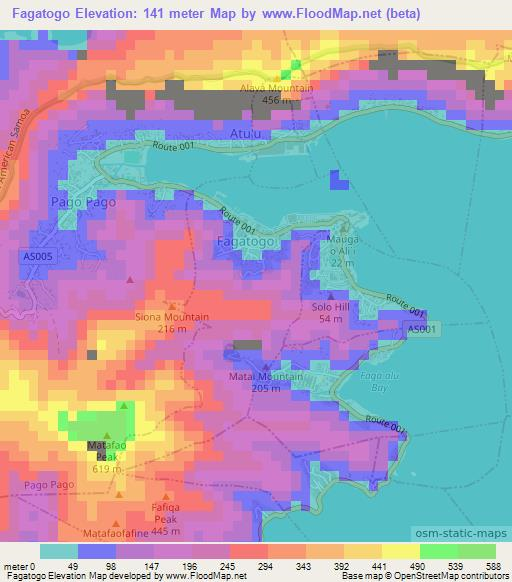 Fagatogo,American Samoa Elevation Map