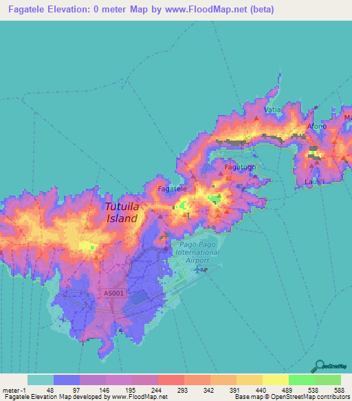 Fagatele,American Samoa Elevation Map