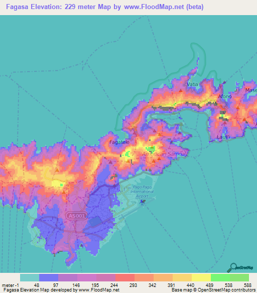 Fagasa,American Samoa Elevation Map