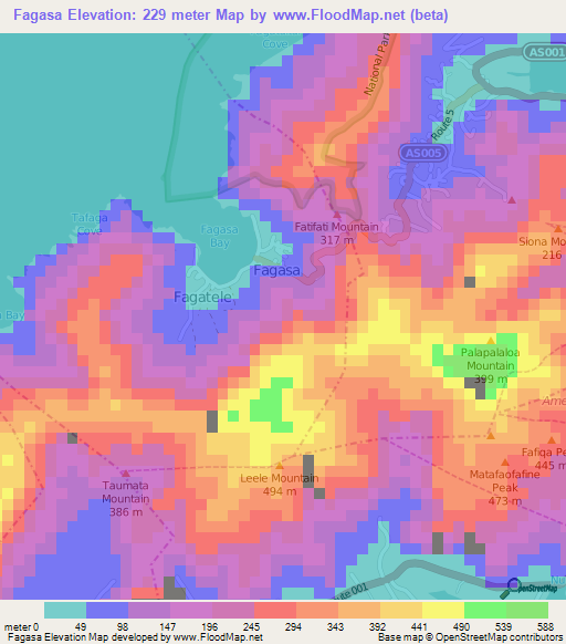 Fagasa,American Samoa Elevation Map