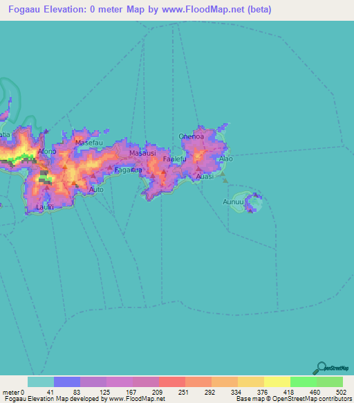 Fogaau,American Samoa Elevation Map