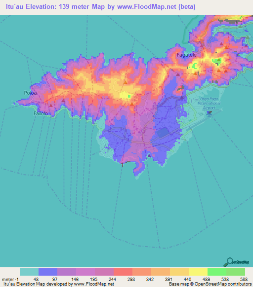 Itu`au,American Samoa Elevation Map
