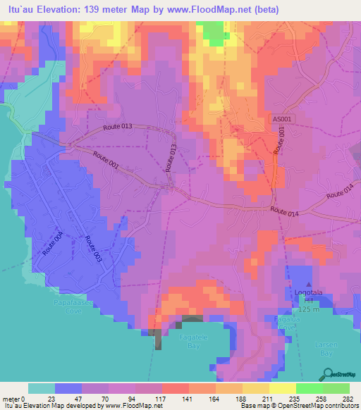 Itu`au,American Samoa Elevation Map